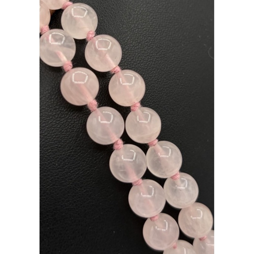 Vintage Pink Rose Quartz Gemstone Bead Hand Knotted Endless long Necklace